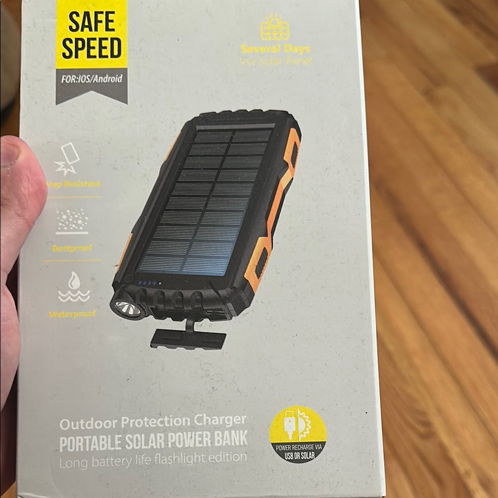 Portable Solar Power Bank - Black and Orange
